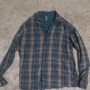 Kuhl Navy and Beige Plaid Shirt